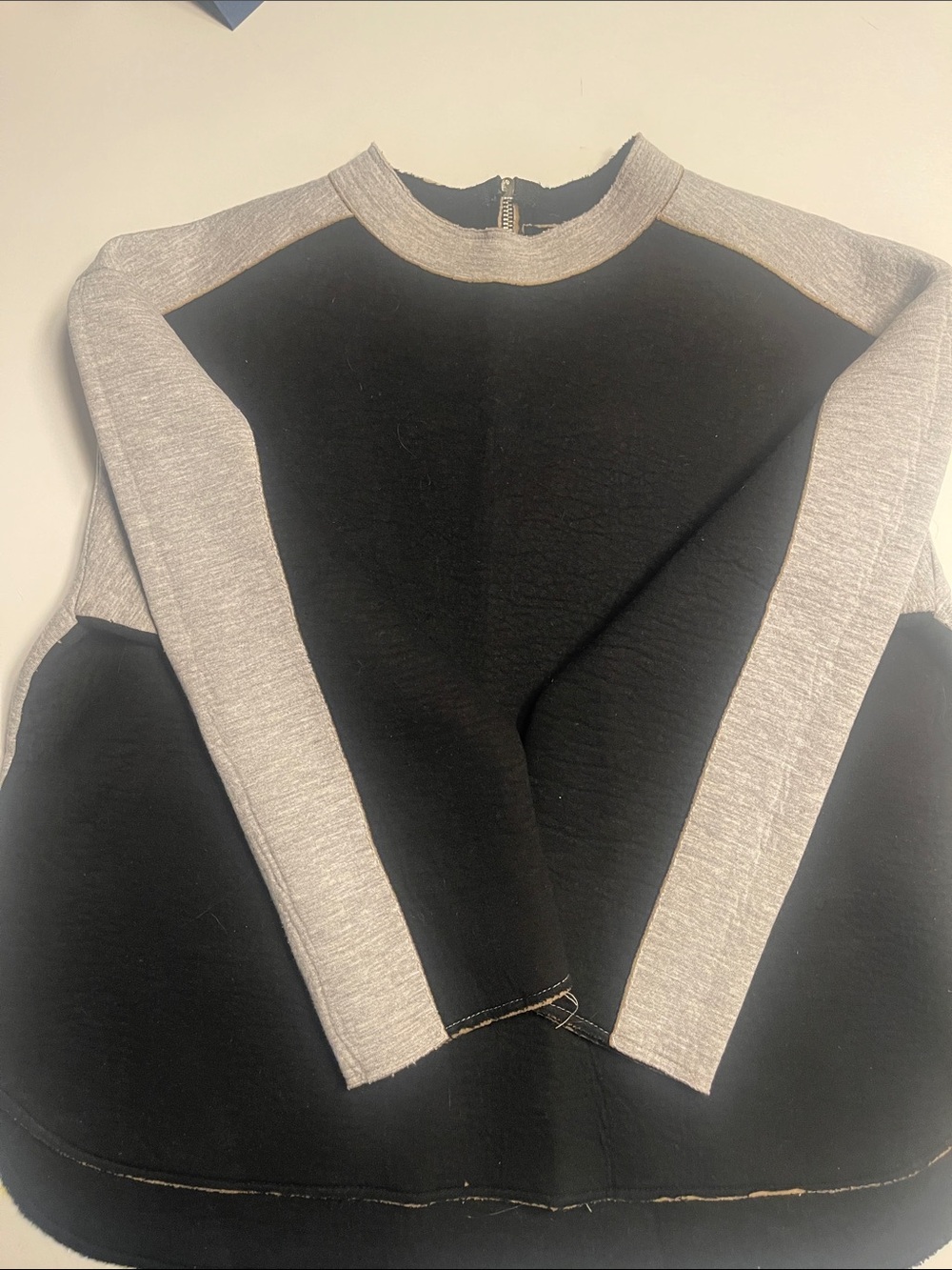 OAK + FORT Black and Light Gray Colorblock Crewneck Sweater